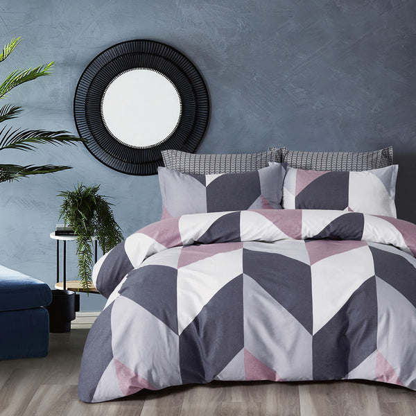 100% Cotton Reversible Quilt Cover Set - Dylan - King Size