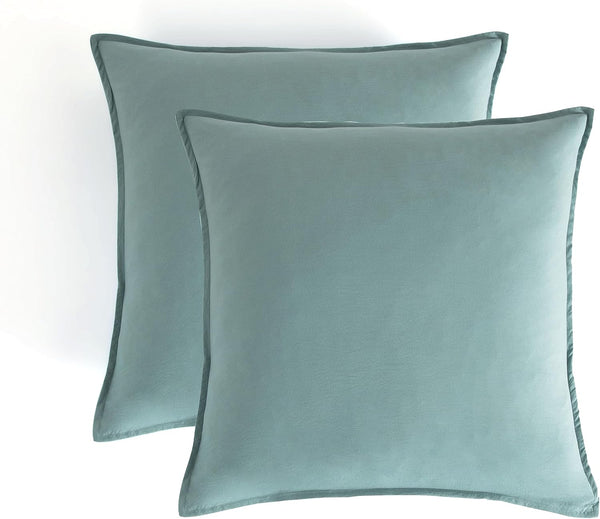 Vintage Washed Microfibre European Pillowcases - Set of 2 Luxurious European Pillow Covers - Seafoam