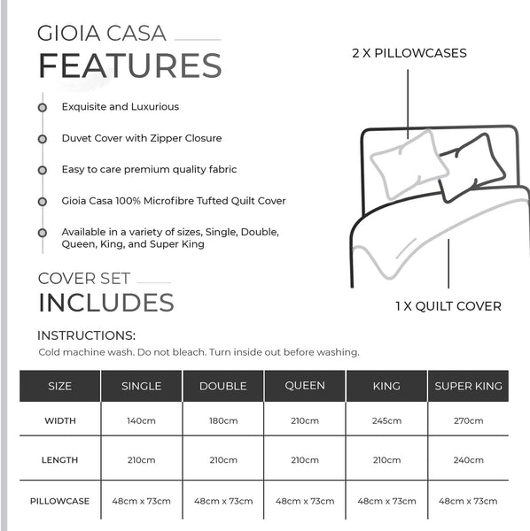 100% Premium Tufted Microfibre Quilt Cover Set - Ultra-Soft, Durable Embroidery Bedding Comforter Set - Machine Washable & Zipper Closure - White - Super King