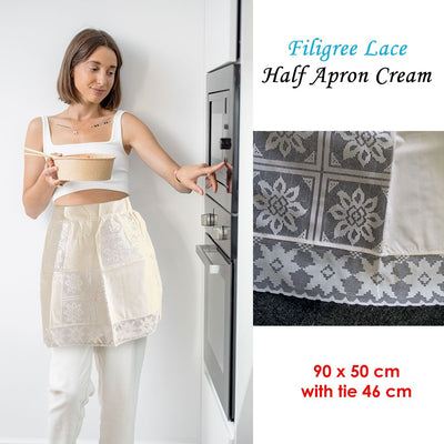 Filigree Lace Half Apron Cream 90 x 50cm