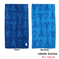 Jacquard Velour Reversible Beach Towel Blue Lobster Anchor