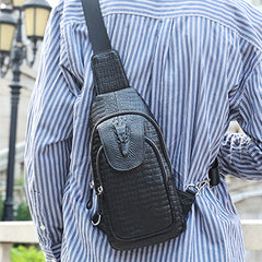 Genuine Leather Cowhide Zipper Men's Bag Pattern Crocodile Chest Bag