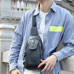 Genuine Leather Cowhide Zipper Men's Bag Pattern Crocodile Chest Bag