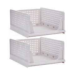 2Pcs Stackable Wardrobe Storage DIY Closet Organizer Clothes Shelf Rack(2*Large )