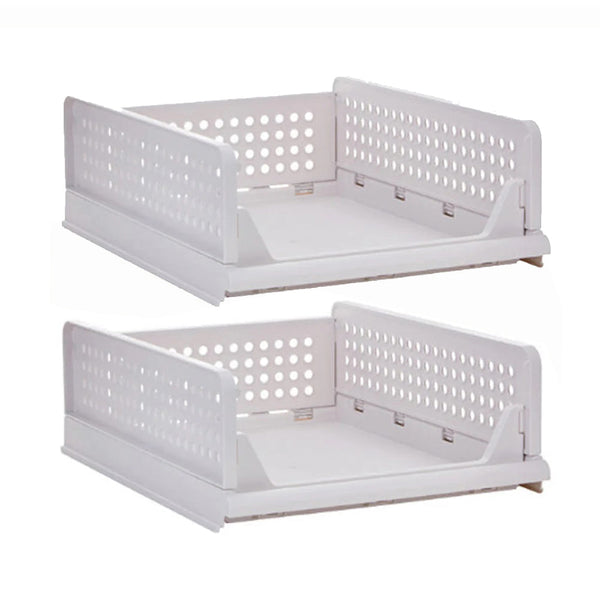 2Pcs Stackable Wardrobe Storage DIY Closet Organizer Clothes Shelf Rack(2*Small)