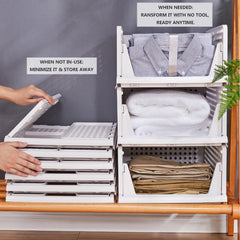 2Pcs Stackable Wardrobe Storage DIY Closet Organizer Clothes Shelf Rack(2*Small)