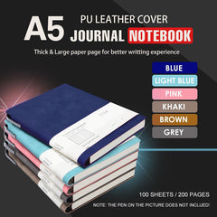 A5 200 Pages Fashion Glued PU Leather Cover Journal Travel Notebook Travellers Diary(Blue)