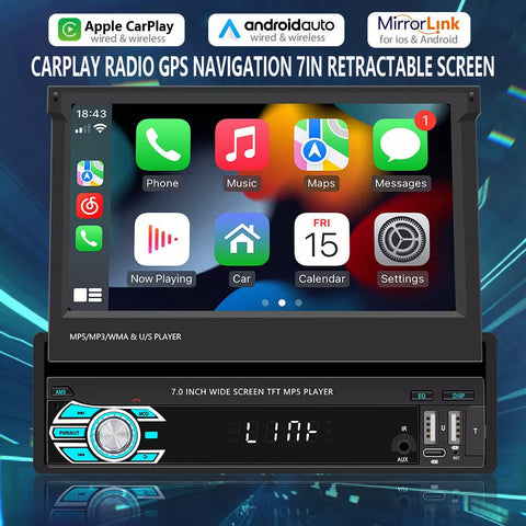 7in Universal Retractable Screen For Apple Carplay AndroidAuto With 12LED Rearview Camera