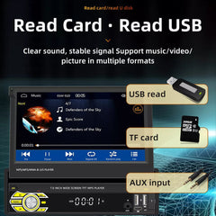 7in Universal Retractable Screen For Apple Carplay AndroidAuto With 12LED Rearview Camera