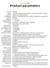 7in Universal Retractable Screen For Apple Carplay AndroidAuto With 12LED Rearview Camera