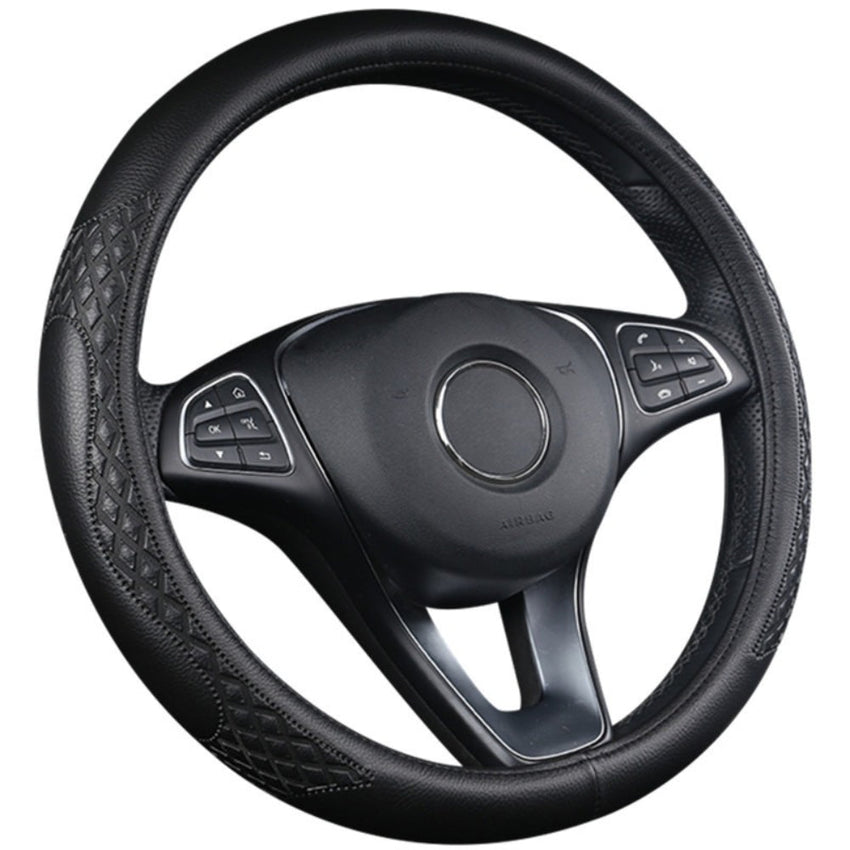 Universal Luxury Steering Wheel Cover 37-38cm All-Season  Non-Slip Fits Most Cars (Black)