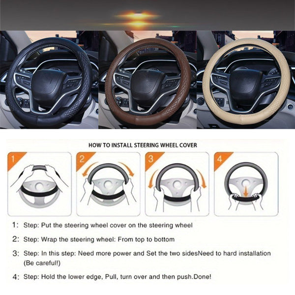Universal Luxury Steering Wheel Cover 37-38cm All-Season  Non-Slip Fits Most Cars (Black)