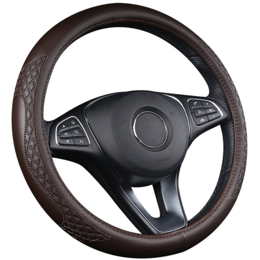 Universal Luxury Steering Wheel Cover 37-38cm All-Season  Non-Slip Fits Most Cars (Brown)