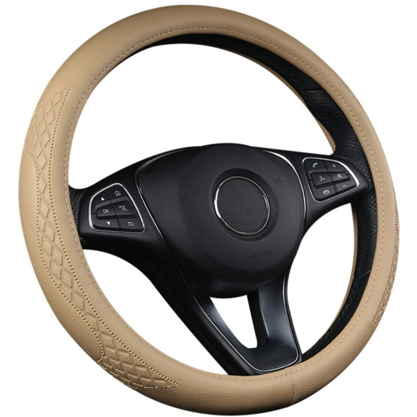 Universal Luxury Steering Wheel Cover 37-38cm All-Season  Non-Slip Fits Most Cars (Beige)