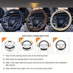 Universal Luxury Steering Wheel Cover 37-38cm All-Season  Non-Slip Fits Most Cars (Beige)
