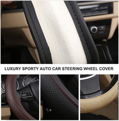 Universal Luxury Car 37-38cm Steering Wheel Cover PU Leather Non-slip Breathable (Black-blue)