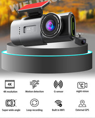 4K Dash Cam UHD 2160P WiFi Front Dashcam Night Vision Car Camera with 64GB Card