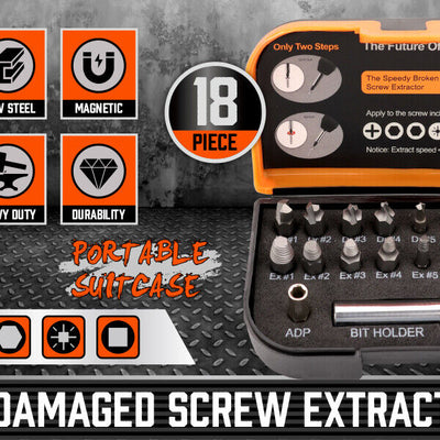 18x Magnetic Damaged Screw Extractor Set Broken Drill Bit Remover Kit Hex Crv