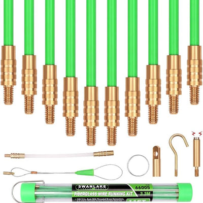 SWANLAKE 11FT/3.3M Fiberglass Running Wire, Pull Push Rod, Fish Tape Cable Coaxial Electrical Fish Tape Pull Push Kit