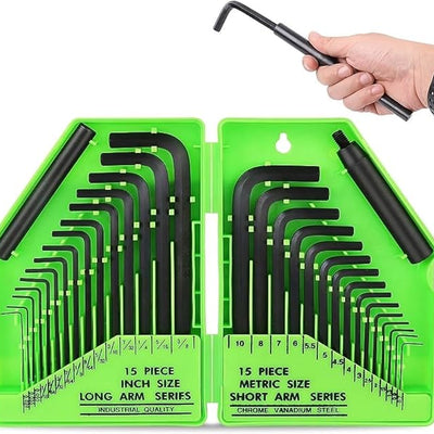SWANLAKE 32PCS Hex Key Set, Allen Wrench Set Inch/Metric MM(0.7mm-10mm) SAE(0.028"-3/8)
