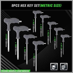 18-Piece T-Handle Allen Key Set, Inch/Metric Long Arm Ball End Hex Key Wrench Set, MM(1.5mm-10mm) SAE(1/16"-3/8")