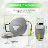 Garden Spray Gun Auto Rewind Wall Water Hose Mount Hose Reel 30M Retractable