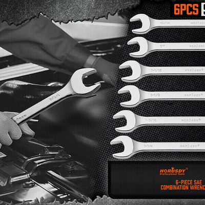 6Pc Extra Big Imperial Combination Spanner Ring Open Ended Combo Wrench Work