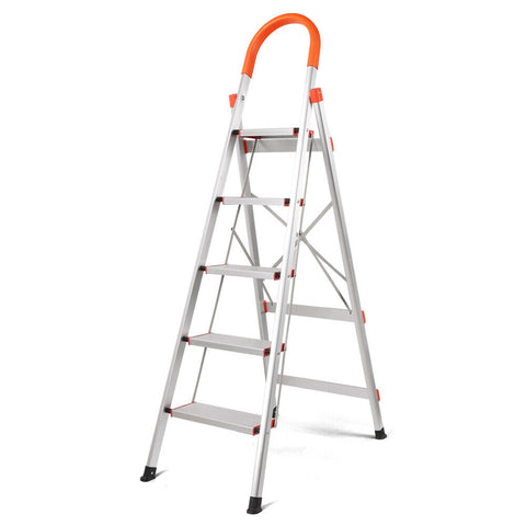 5 Step Ladder Multi-Purpose Folding Aluminium Non Slip Platform Household