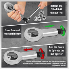 SEDY 4Pcs Metal Nut Splitter Kit Pressure Nut Cracker Remover Extractor Tool