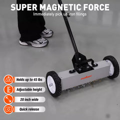 18Inch Magnetic Pick Up Sweeper With Wheels 45LBS Lawn Sweeper Roofing Tools