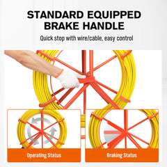 150M×8MM Fish Tape Puller Fiberglass Wire Cable Running Duct Rodder Heavy Duty