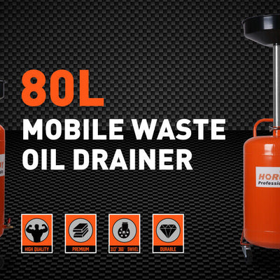 HORUSDY 80L Mobile Waste Oil Drainer Telescopic Workshop Fluid Collection Tank