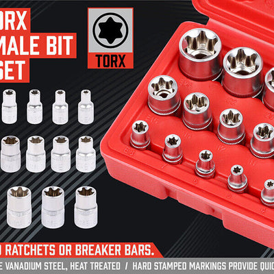 14Pc E Torx Socket Set Female Start Bit External Hex Torque E4-E24 With Case