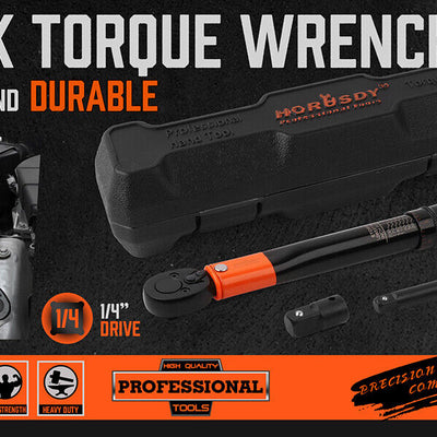 HORUSDY 3Pc 1/4" Drive Click Torque Wrench Ratchet Socket with Adaptor Extension
