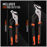 2Pc Groove Joint Pliers 8 & 10-inch Multi Grip Non-Slip Heavy Duty Pipe Wrench
