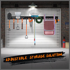 Wall Mounted Hook Rail Set Bike Holder Garden Tool Storage Rack Garage Organizer