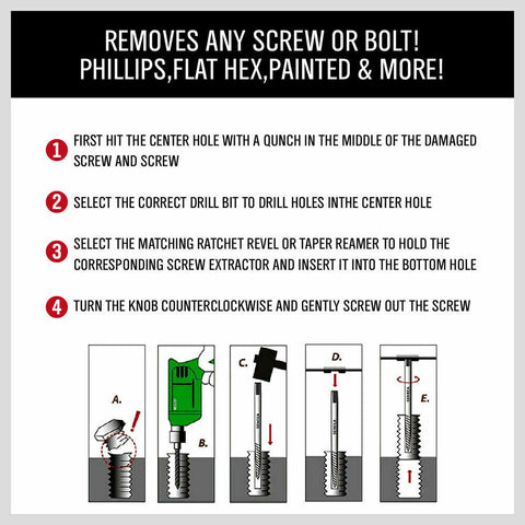 New 6Pc Damaged Screw Extractor Ezy Set Easy Out Broken Screw Bolt Remover Kit