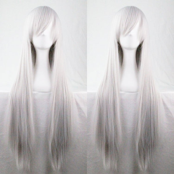 New 80cm Straight Sleek Long Full Hair Wigs w Side Bangs Cosplay Costume Womens, Silver