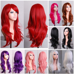70cm Wavy Curly Sleek Full Hair Lady Wigs w Side Bangs Cosplay Costume Womens, Light Blonde
