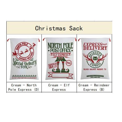 50x70cm Canvas Hessian Christmas Santa Sack Xmas Stocking Reindeer Kids Gift Bag, Cream - Rudolph Express (2£