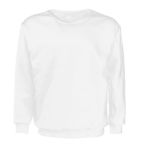 New Adult Unisex Plain Pullover Fleece Jumper Mens Long Sleeve Crew Neck Sweater, White, S