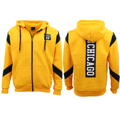 Men's Fleece Zip Up Hoodie Shirt Chicago Bulls 23 Michael Jordan Sweat Jacket, Yellow, M