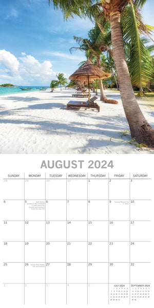 Beaches - 2024 Square Wall Calendar 16 Months Premium Planner Xmas New Year Gift