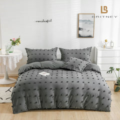 Tufted Dot Jacquard King Size Grey Duvet Quilt Cover Set