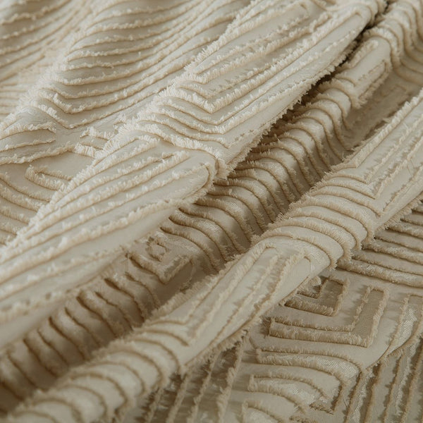 Tufted Textured Jacquard Quilt Cover Set- Beige - Queen Size