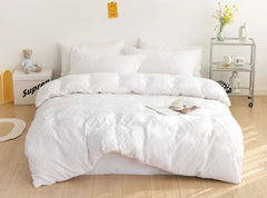 Tufted Diamond Jacquard Super King Size White Duvet Quilt Cover Set