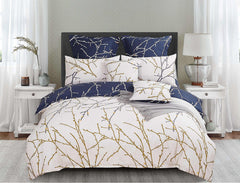 Tree Reversible Queen Size Blue Duvet Quilt Cover Set