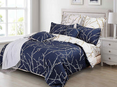 Tree Reversible Queen Size Blue Duvet Quilt Cover Set