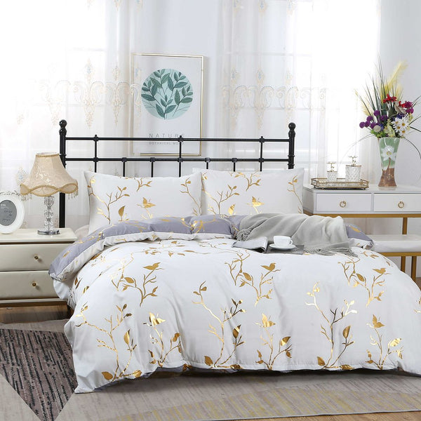 Reversible Design Super King Size White Duvet Quilt Cover Set