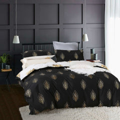 Reversible Design Super King Size Black Gold Duvet Quilt Cover Set